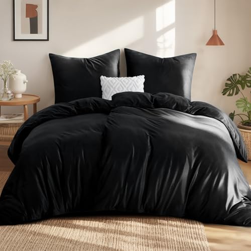 Aisbo Winter Plüsch Bettwäsche 135x200 4teilig Schwarz - Flanell Flauschige Warme Bettbezug 2er Set und 2 Kissenbezüge 80x80 cm, Teddy Fleece Samt...