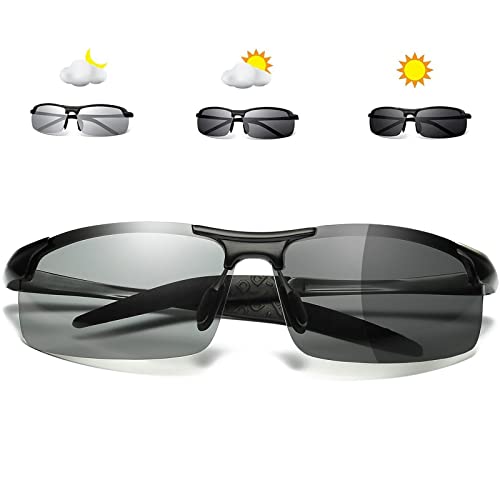 Image of Men's Fashion Polarized Photochromic Sunglasses for Day and Night,UV 400 Clear Vision for Driving Cycling Outdoor