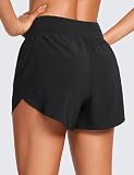 CRZ YOGA High Waisted Dolphin Athletic Running Shorts for Women 3" High Split Comfy Mesh Liner for Gym Workout Track Black Small