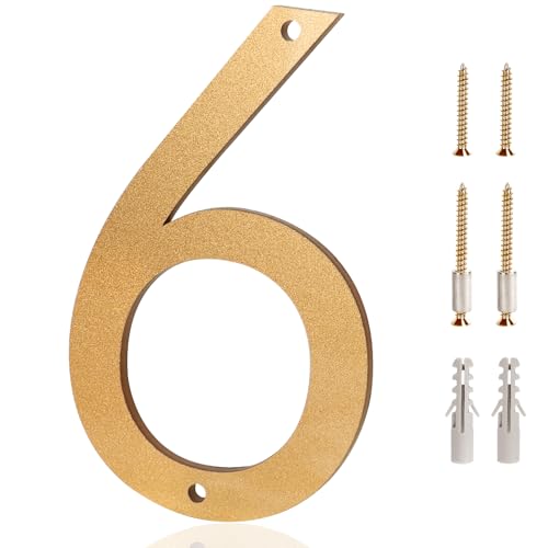 5 Inch Exterior House Numbers 6 - Easy Installation With Screw Set, Includes Hardware for Flush or Floating Mount, Gold Acrylic Address Mailbox Numbers for Door, Exterior, Porch