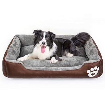 Calming Dog Bed, Warming Washable Rectangle Sleeping Orthopedic Sofa Pet Bed with Breathable Soft Cotton and Coral Fleece, Non-Slip Bottom for Large Medium Small Dogs and Cats.