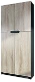 Vladon Meuble Rangement Bureau Logan V1, Armoire de Bureau Haute avec 5 Compartiments et 4 Portes, Noir Mat/Chêne Brut (82 x 185 x 37 cm)