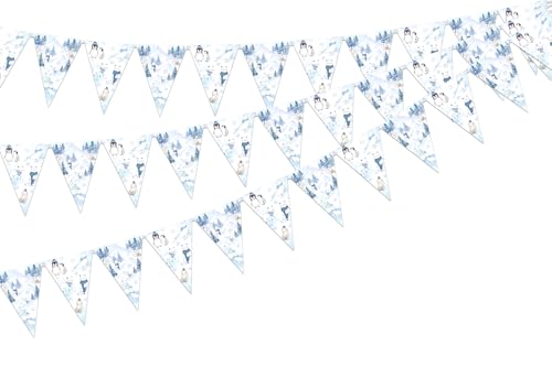 kreat4joy Banderines para decoración de fiesta de animales árticos, 3 unidades, banderines de animales polares árticos de invierno, banderines, banderines, banderas triangulares, papel para invierno,
