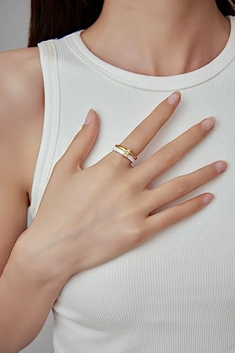 VQYSKO Dual Stacking Rings for Women,18K Gold Plated Cubic Zirconia Gold Eternity Band for Women,Thumb Ring fo Women Men Teen Girls,Size 6-102