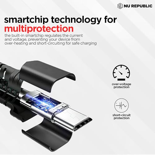 Image of Nu Republic Blaze Silk Micro Tangle Free USB 3.1A Unbreakable Rugged & Nylon Braided Charging Cable (Black)