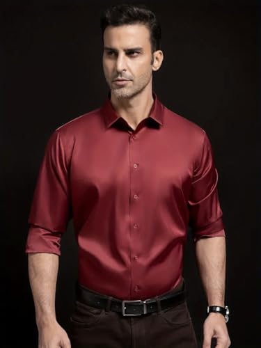 Image of IndoPrimo Men's Stylish Solid Satin Casual Shirt for Men Full Sleeve