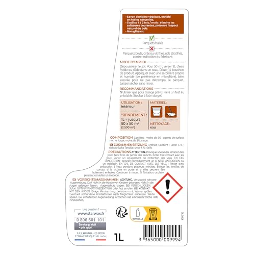 STARWAX - Pflegeseife für geöltes Parkett - Reinigt, frischt den Glanz auf und kaschiert Kratzer - Auf Pflanzenölbasis - - 3 x 1 l - 36 Anwendungen auf 60 m²