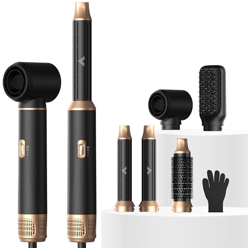 Image of Atopskins 5 in 1 Hair Dryer Brush Set, Detachable Hot Air Styler, Blow Dryer Brush, 3 Heat Settings Auto Curling Wrap Styler, Ionic Hair Styling Tools - Straighten Curl Dry Volumize Smooth (Black)