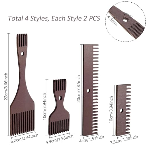 AHANDMAKER 8-Piece Wooden Weaving Loom Comb Kit for Blanket Making, Natural Wood Tapestry Beater Comb for Knitting Handcraft Tapestry Rug Christmas Home Decoration, Coconut Brown - Thumbnail 2