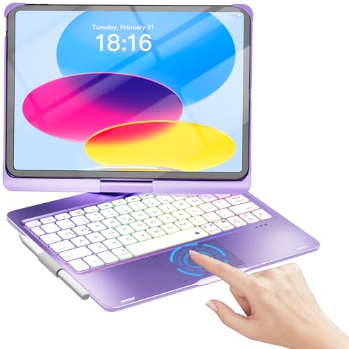 Image of NOKBABO for iPad 10th 11th (A16) Generation Case with Keyboard, iPad Air 11 case (M4 /M3 /M2), Keyboard for iPad Pro 11 (4th /3rd /2nd /1st) & iPad Air 5 /4, Trackpad, 360 Swivel, Backlit-Metallic Purple