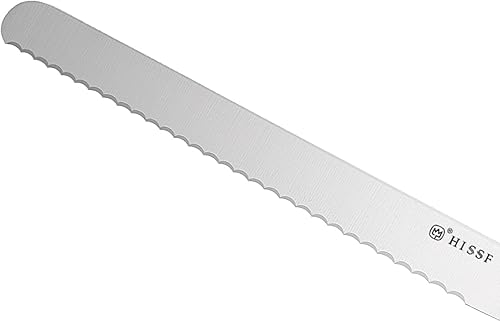 Miniatura 3 de Cuchillo de pan dentado con funda de 10 pulgadas, acero inoxidable mejorado negro, cortador de pan ancho con borde ondulado afilado, para rebanar