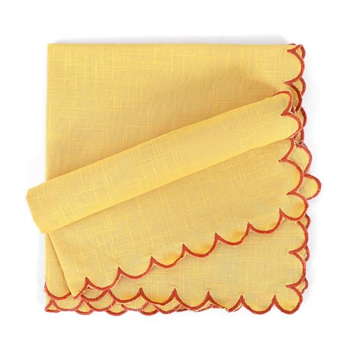 Image of FINGERCRAFT Scallop Edge Cloth Napkins | Set of 6 | 20x20 Inches | 100% Cotton | Table Napkins for Any Occasion | Washable, Perfect for Parties and Everyday Use (Yellow Slub, Set of 6)