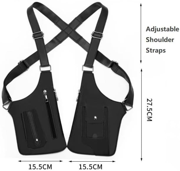 Double Shoulder Armpit Bag for Men, Adjustable PU Leather Strap Wallet Phone Double Shoulder Bag
