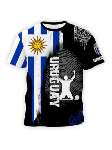 Kids Uruguay Soccer Jersey Uruguayan Flag Sun Print Football Shirt for Boys Girls Youth Fans Unisex