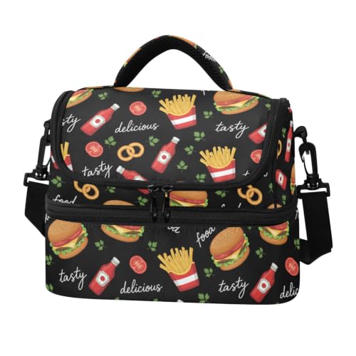 Fast Food Black Insulated Lunch Bag
