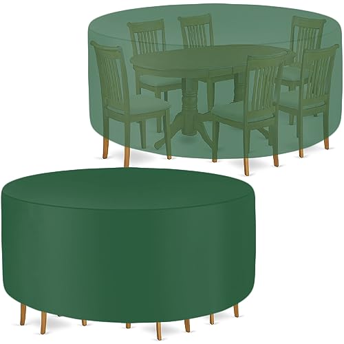 Abdeckung für Gartenmöbel Möbelsets Balkonmöbel Abdeckung Rund Schutzhülle Abdeckplane Abdeckhaube Rund Gartentisch Esstisch Wasserdicht Reißfest 420D Oxford (Ø285x65cm) Grün