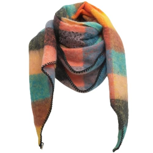 Lykofudi Damen Schal, Übergroß Web Dreieck Winterschal mit buntem Karo Muster, Warmer und weicher Dreieckstuch Kariert, Leichter Strickschal, Halstuch für Frauen und...