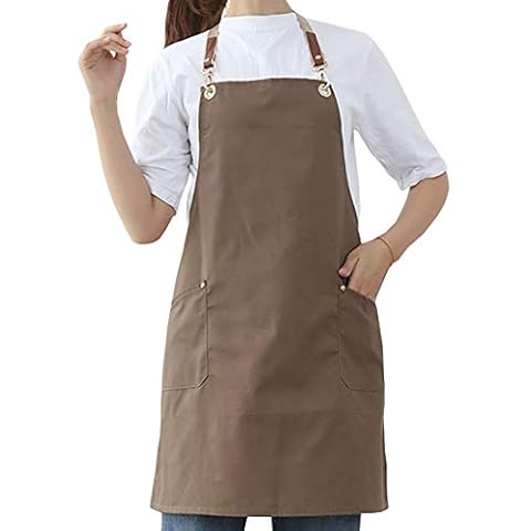 Brown Aprons for Women Baker Waiter Washable Apron for Adults with Pockets 35% Polyester and 65% Cotton Cover