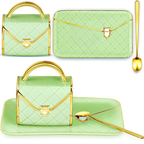 Image of Zubebe 1 Set Coffee Mug Elegant Handbag Shaped Cup Christmas Modern Ceramic Purse Mug with Spoon and Saucer, 10oz Cute Creative Tea Cup for Office Home Woman Girls Gift (Light Green)