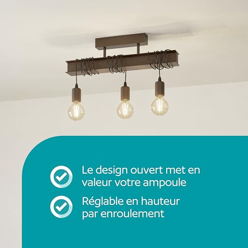 Plafonnier industriel Townshend 4 orientable à 3 douilles E27 en métal brun - 3