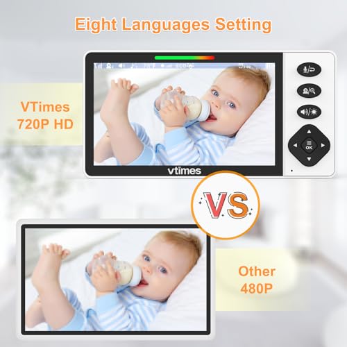 VTimes Baby Monitor with Camera and Audio, 5.5\" 720P HD Screen Video Baby Monitor No WiFi VOX Mode Pan-Tilt-Zoom Alarm and 1000ft Range, Night Vision and Night Light, Ideal for Baby/Elderly/Pet - Thumbnail 3