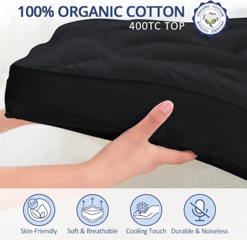 Image of ELEMUSE 1300gsm College Dorm Twin XL Extra Thick Mattress Topper | Overfilled PillowTop with Baffle Box Design, Hand Made 400TC Cotton Pad Cover,Plush Support Snow Down Alternative,Black