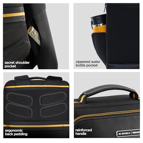 Image of Nu Republic Triphop Backpack for Men Women Office Casual 18-inch Laptop Bag Water-Resistant Multi-Pockets Sleek Smart College Backpack with Dual USB Port (Black)