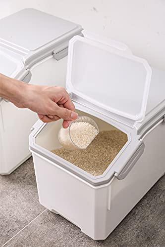 Hanamya 15 Liter / 15 Lbs Pet Food Storage Container With Measuring Cup, Bpa Free, For Dog Food | Cat Food | Rice | Grain | Flour, White & Gray, 2 Counts #TOP5