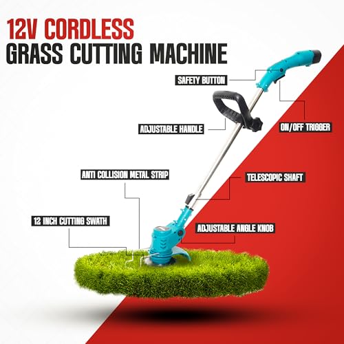 Image of OMADA Cordless 12V Grass Cutter /Trimmer | 180mm Cutting Width | 2-in-1 Mower & Trimmer | Adjustable Height | 3 Different Blades | Lightweight & Portable | Lawns & Gardens | TOP Customer Support