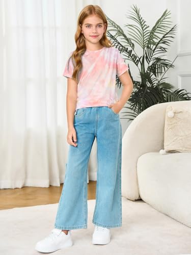 Image of Haloumoning Girls Tie Dye Short Sleeve Shirt 5-14 Years | Kids Summer Fashion, Girls shirts,Girls tshirt,Tops for girls,Tie dye shirts,Crewneck Tops, Casual Tees