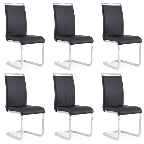 Image of Baysitone Modern Dining Chairs Set of 6, Side Dining Room Chairs, Kitchen Chairs with Faux Leather Padded Seat High Back, for Dining Room,Kitchen, Living Room Black