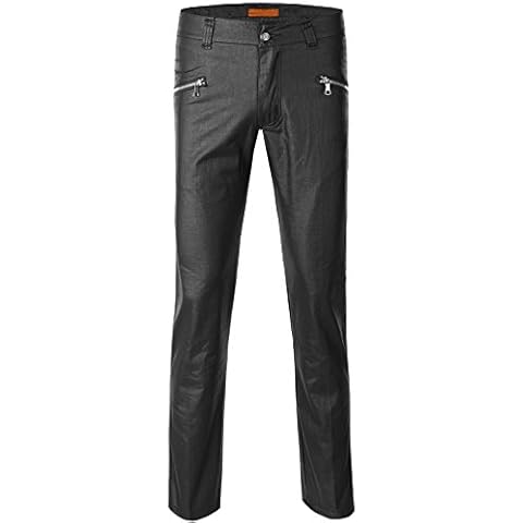 Guytalk Men's Fashion Slim Straight Leather Look Wax Coated Bikers Pants Black 34/30 Cover