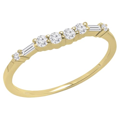 0.22 Cttw 14K Solid Gold Round & Baguette Cut Diamond Womens Anniversary Wedding Band 1/
