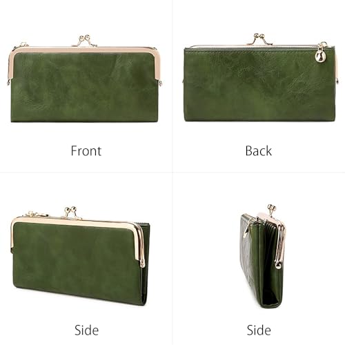 Vintage Women Long Wallets Bifold Ladies Purse Clutch with Kiss Lock and Zip Coin Pocket3