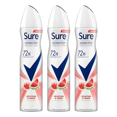 Sure Antiperspirant 72H Nonstop Sweat and Odour Protection Alcohol-Free Body Spray Anti-White Markswith Fresh and Clean Multi Fragrance Deodorant for Women 250ml (Uplift & Fresh Buy 3)
