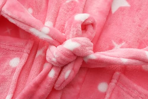 Image of Girls Fleece Hooded Robes, Warm Printed Bath Robe for Kids Soft Fuzzy Bathrobe for Gifts