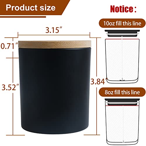 Image of CONNOO 12 x Frosted Black Glass Candle Jars 10oz Bamboo Lids | For candle making, empty candle tins, wooden lids, dishwasher safe