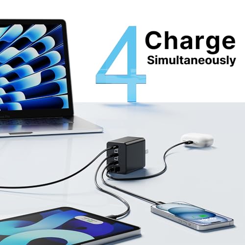 Image of 200W USB C Charger Block, Foldable 4-Port GaN5 Super Fast Charger USB C, Dual 65W Type C Charging Block, Laptop Fast Charging Adapter for MacBook Pro /Air, iPad, iPhone, Samsung Galaxy Black