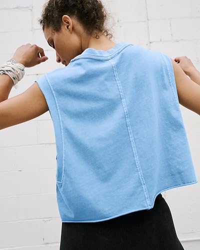 HUGOOME Loose Crop Tank Tops for Women Sky Blue
