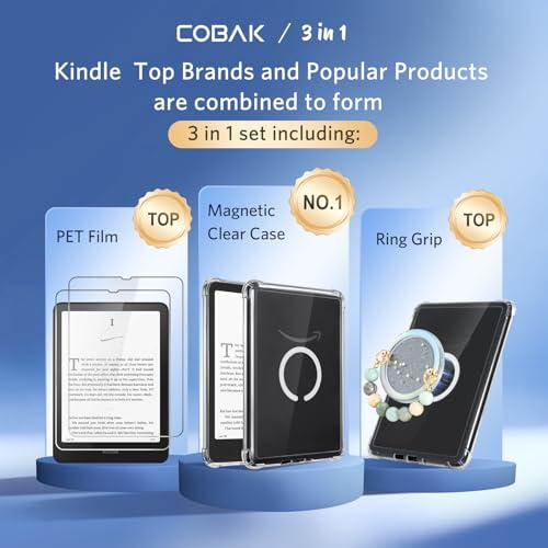image for CoBak 3 in 1 Magnetic Clear Case with Ring Grip & Anti-Glare Screen Pr