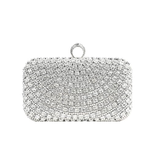 Bolsa Clutch Festa Feminina Prata Full Diamond Hip-Hop Mão Ombro Transversal Com Correntes Removíveis