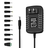 DC 12V 2A Power Supply Adapter 24W AC Adapter 100-240V 50-60Hz AC to DC 12 Volt 2 Amp Cord 4.9ft with 5.5mm x 2.5mm Barrel & 10 Tips