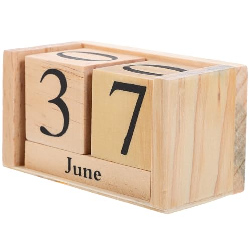 Gadpiparty Calendario de Madera Perpetuo de Bloques, Pequeño y Decorativo, Estilo Europeo en Color Madera Natural para Oficina y Escritorio, Material de Oficina Funcional y Reutilizable