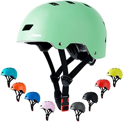 Bike Skateboard Helmet, Adjustable and Multi-Sport for Skate Scooter, 3 Sizes for Adult Youth Kids Toddler (Mint Green)