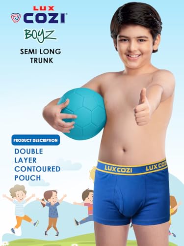 Image of Lux Cozi Boy's 100% Cotton Outer Elastic Semi Long Trunk |Trunk for Boys |Pack of 10 (Color & Prints May Vary)
