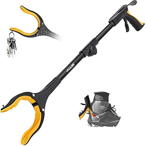 Jellas Faltbare Greifer, 0°- 180° abgewinkelter Arm, 360° drehbarer Kopf, 80cm Langer Greif-Werkzeug mit Magnetspitzen für die Müllabfuhr, Abfallsammlung, Armverlängerung, RGSF01 (gelb) Cover