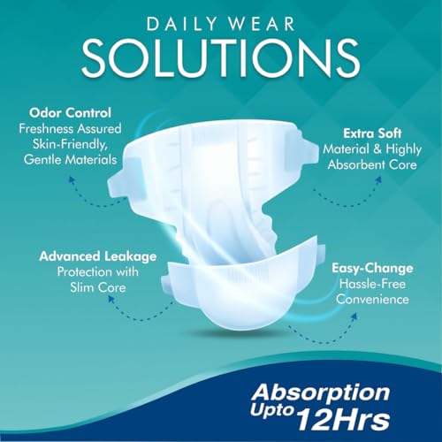 Image of Adult Tape Diapers - Overnight Protection with 3D Core, Odour Control & Up to 12-Hour Absorption | Extra Large (48-68 Inches) | 50 Diapers | Pack of 5