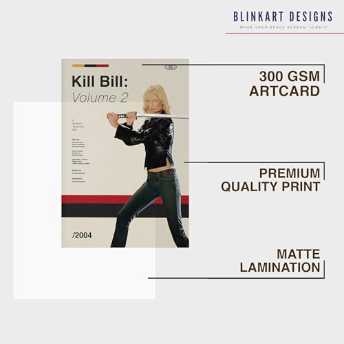 Image of BLINKART Kill Bill Volume 2 Vintage Movie Poster Frame 8x12 Inch | Premium 300 GSM Paper Wall Print | Mid Century Vintage Film Artwork for Home, Bedroom, Living Room, Office | Framed Photo Decor