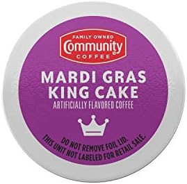 Community Coffee Flavored Medium Roast Single Serve KCup Pod Box of Pods, Mardi Gras King Cake, 18 Count