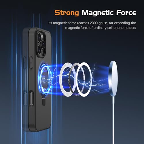 Image of DOMAVER Magnetic for iPhone 16 Pro Max Case with Ring Stand, Compatible with MagSafe, Military-Grade Drop Protection, Slim Shockproof Phone Case for iPhone 16 Pro Max 6.9 inch, Black